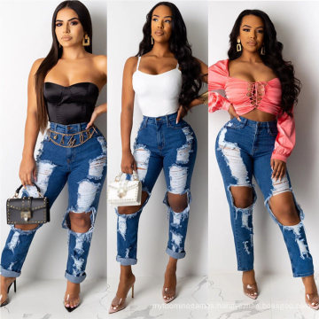 Fancy New Print Autumn Fall 2020 Womens Ripped Jeans Crop and Slit Pants